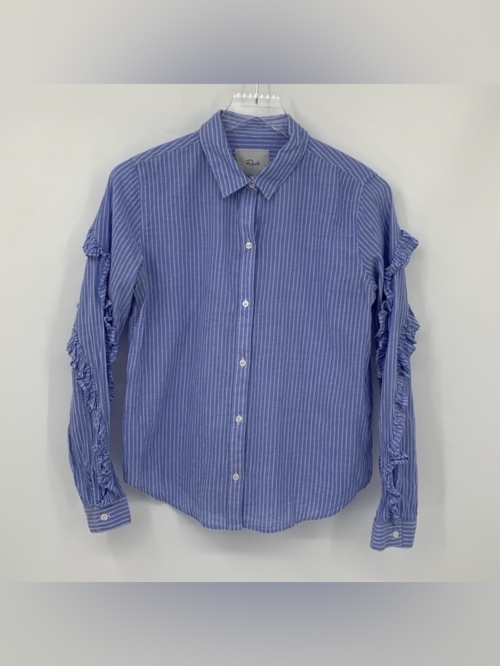 Rails Lizzi shirt blouse top button long sleeve blue white stripe ruffle Small